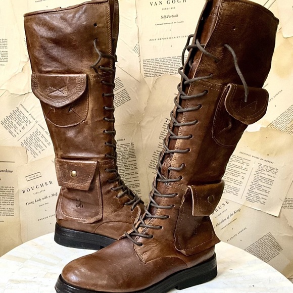 Free People A.S.98 Elisa Tall Lace Boot Fondente Brown Distress Leather - Picture 9 of 12